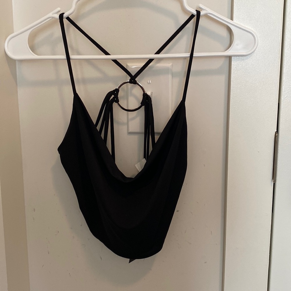 Black FashionNova cowl neck tank top with tags